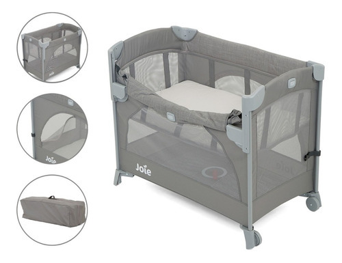 Cuna Colecho Joie Kubbie Sleep Con Cremallera Lateral Color Gris Oscuro