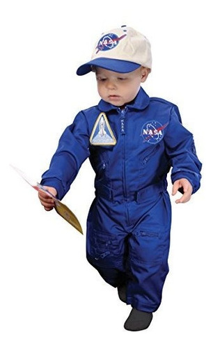 Traje De Vuelo Infantil Nasa Azul, Con Gorra Bordada Y Parches Oficiales, Talla