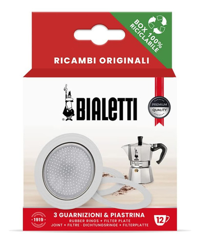 Bialetti 3 Juntas (anillos De Goma) 1 Placa De Filtro De 12