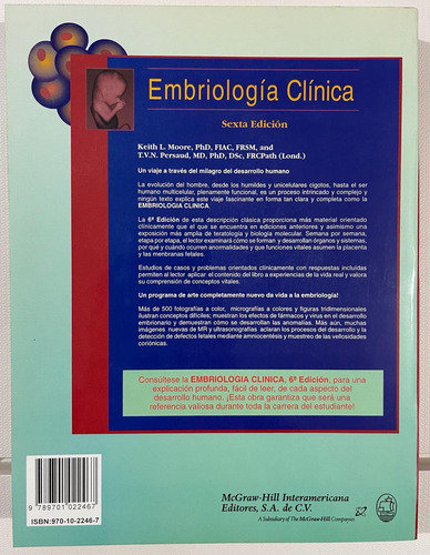 Libro Embriología Clínica - Moore, Persaud - 6a Ed Original (Usado)