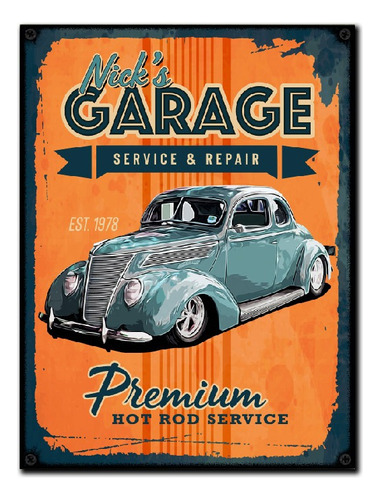 #210 - Cuadro Vintage 30 X 40 - Hot Rod Auto Garage No Chapa