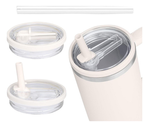 Funda Para Vaso Mas Accesorio Tapa Para Quencher Antiderrame Crema Lisa