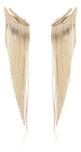 Brinco Ear Jacket Franja Semi Joia De Luxo Folheada Ouro 18k