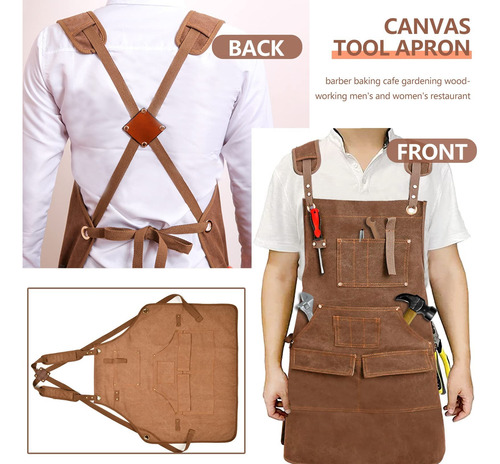 Delantal De Carpintero Ajustable Multiusos Lona Con Bolsillo