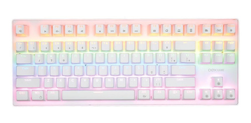 Imagem 1 de 4 de Teclado gamer OEX Wolf TC605 QWERTY Outemu Brown português Brasil cor branco com luz rainbow