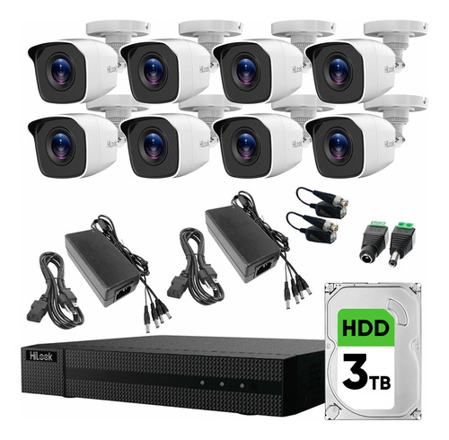 Hilook Kit CCTV Turbo HD de 8 Cámaras Metálicas 720p + Disco Duro3 TB Kit Video Vigilancia de Alta Resolución con Visión Nocturna