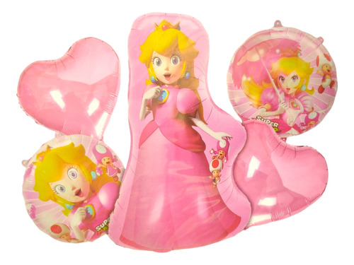 Set De Globos Metalizados Princesa Peach Mario Bross 