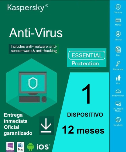 Licencia Kaspersky Anti Virus 1 Pc 1 Año Activación Web