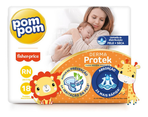 Imagem 2 de 7 de Fralda Pom Pom Derma Protek Jumbinho Rn 18un