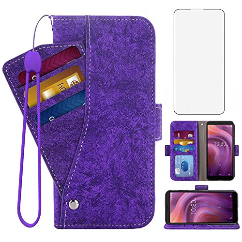 Funda Cartera Para Alcatel 3v 2018 Morado - Piel Sintetica