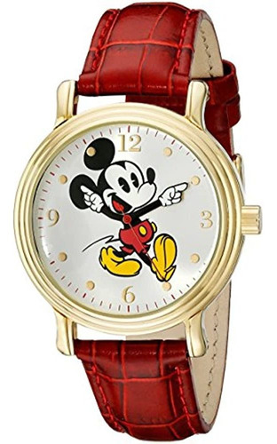 Reloj Disney W001870 Mickey Mouse Dorado Con Correa De Piel