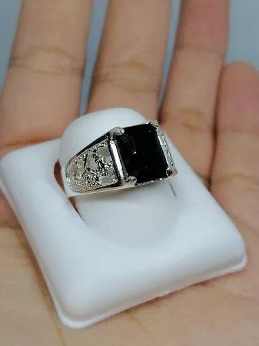 Estragos aritmética menor Anillo Para Caballero En Plata 925 Garantizado Piedra Negra