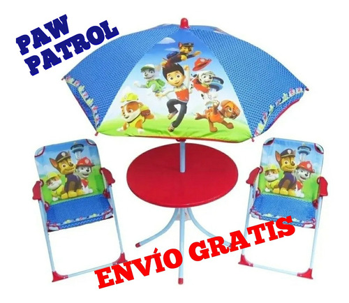 Mesa Infantil Paw Patrol Con Sombrilla Y 2 Sillas Jardín