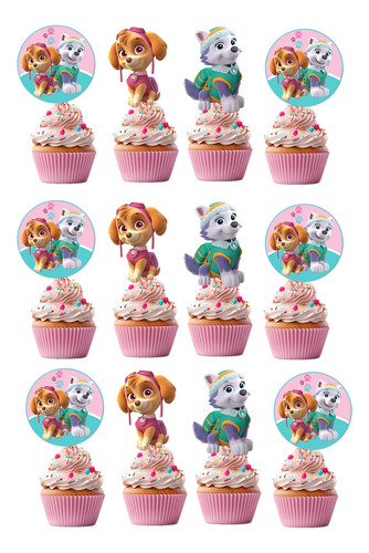Pack 12 Toppers Para Cup Cake  Everest Y Skye