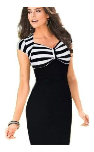 Manga Corta V-cuello Rayas Bodycon Lápiz Vestidos De Mujer