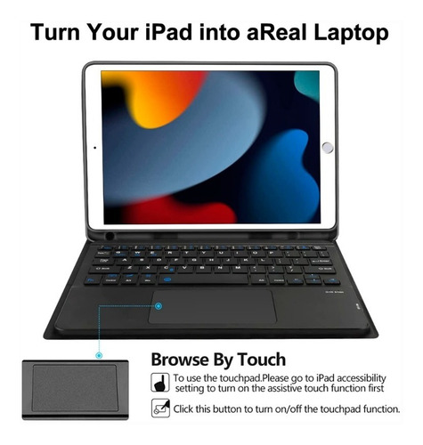Funda Teclado Con Touchpad @ iPad 10.2 7ma 8va 9na Gen Black