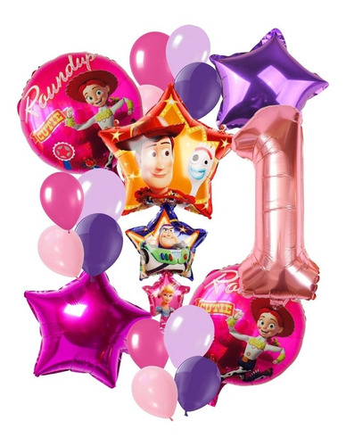 Kit Decoración Globos Cumpleaños Toy Story Estrella Rosa