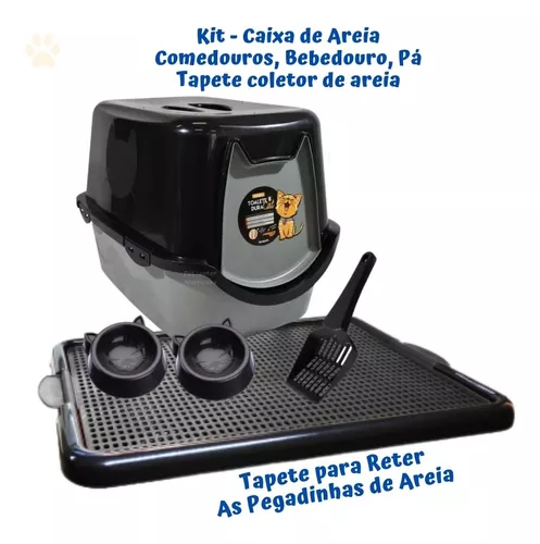 kit caixa areia higiênica banheiro bandeja azul gatos com brinde