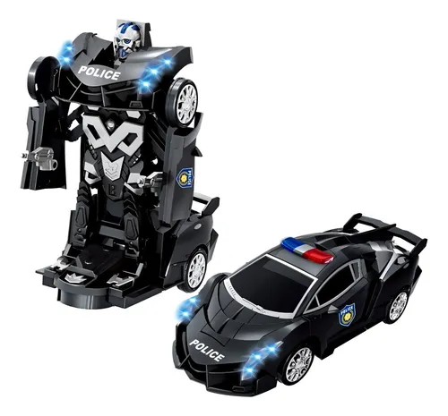 comprar Brinquedo Infantil Carrinho Luz E Som Polícia Que Vira Robô Cor Preto Personagem Super Robô