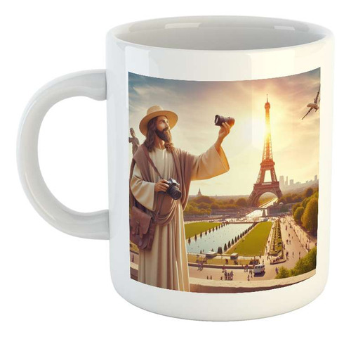 Taza Ceramica Jesus Vacaciones Torre Eiffel Fotografia