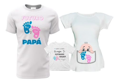 3 Pack Familia Embarazo Mamá Papá Hermano A | Pie Azul Rosa