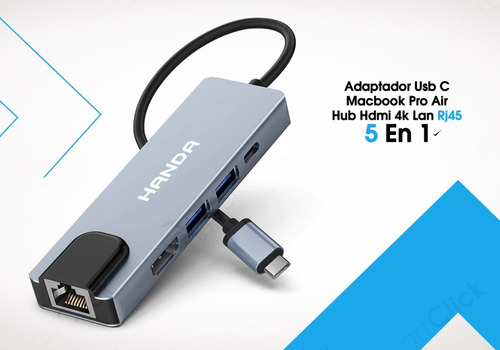 Imagen 7 de 10 de Adaptador Usb C Macbook Pro Air Hub Hdmi 4k Lan Rj45 5 En 1