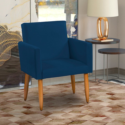 Poltrona Decorativa Cadeira Para Sala Escritório Pé Palito Cor Azul-marinho Desenho Do Tecido Suede