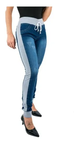 Calça jeans com hotsell moletom na lateral