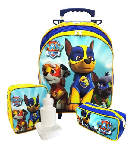 Kit Mochila Infantil Escolar Patrulha Canina Super Filhotes Paw Rodinhas Tam G F5