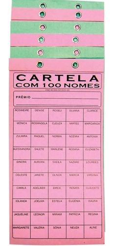 Cartela Rifa 100 Nomes Cor Aleatória 10 Unidade