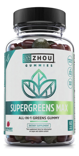 Zhou Supergreens Max Gomitas, Mezcla Antioxidante Verde, Sup