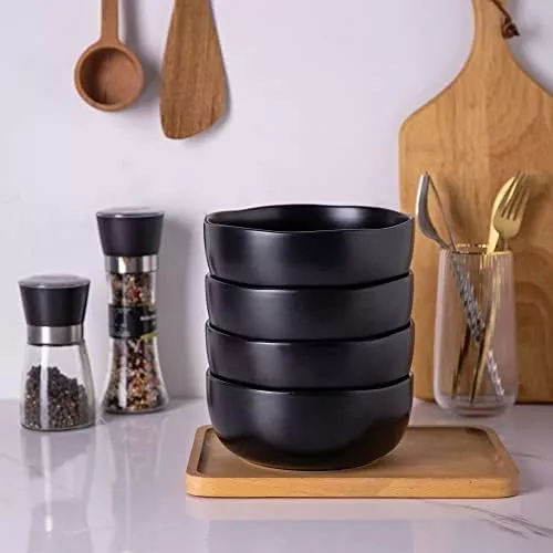 AmorArc Juego de 6 cuencos de cerámica para cereales de cerámica de 28  onzas para comida, cuencos de cocina resistentes a las astillas con borde