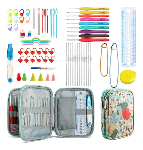 Imagen 1 de 4 de Set Con Estuche Crochet Silicona Accesorios Para Tejer