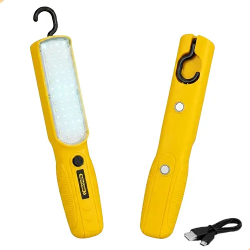 Lanterna LED Forte Com Gancho Recarregável USB Para Oficina