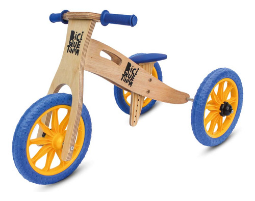 Triciclo 2 Em 1 Vira Bicicleta De Equilíbrio Wooden Azul
