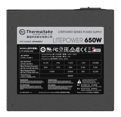 Fuente Poder Thermaltake Litepower 650w Ltp-650al2nk Atx /v