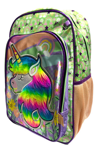 Mochila Escolar 2 Cierre Diseño De Unicornio Pastel Infantil