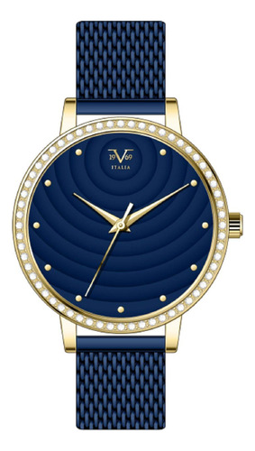 Reloj De Mujer V1969 Italia 1121-23 Dorado Pulso Azul