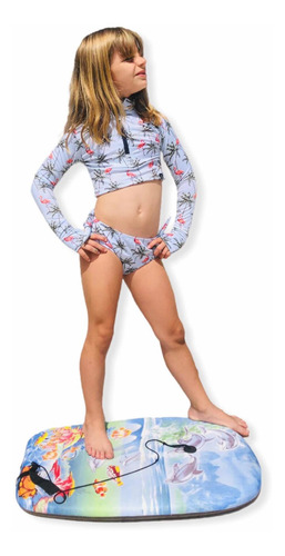 Imagen 3 de 5 de Remera Uv Upf50+ Top Surf Con Pasante En Dedo Niñas Flamenco