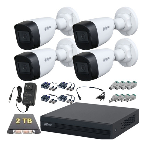 Kit 4 Camaras Dahua 5mp Cctv 2 Tb Baluns Graba Audio