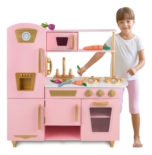 Cocina De Madera Cocinita De Juguete Niña -pink And Gold Color Rosa