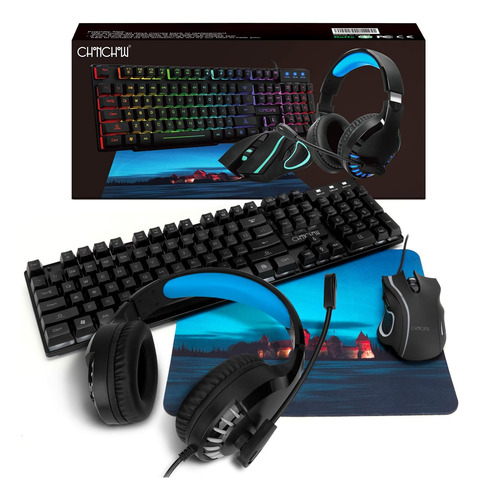 Combo Mouse Y Teclado Gamer + Headphone + Mousepad | Negro
