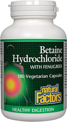 Factores Naturales, Betaína Hcl 500 Mg 180 Cápsulas