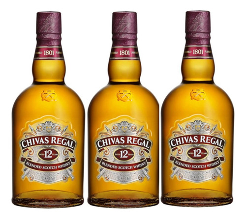 Paquete De 3 Whisky Chivas Regal Blend 12 Años 750 Ml