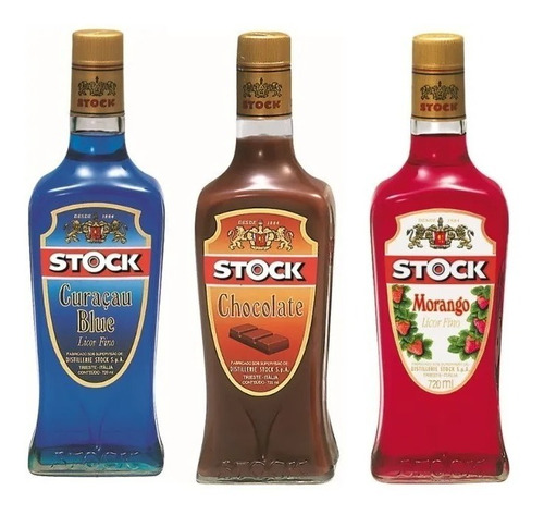 Kit Licores Stock - Curaçau Blue, Morango E Chocolate 720ml 