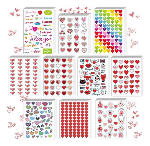 Kortes 50 Hojas De Calcomanías De Corazón De San Valentín Co