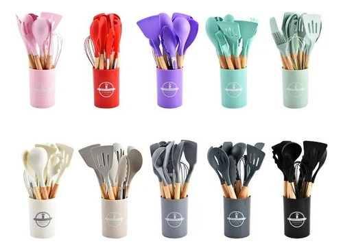 Utencilios Silicon Set De 12 Piezas Diferentes Colores Beige