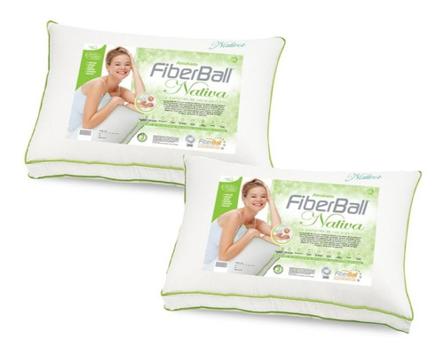 Imagen 1 de 7 de Combo Almohada Nativa 70x40 Fibra Siliconada Fiberball Perca