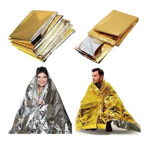 Imagen 2 de 3 de Manta Isotérmica Aluminizada Impermeable Emergencia Dorada