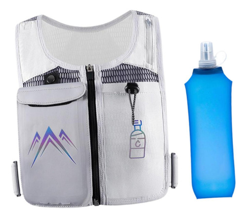 Chaleco De Hidratación, Mochila Ajustable, Gris Con Botella